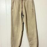 TNA Aritzia Sweatpants Womens Khaki Cozy Fleece Boyfriend Fit Size XS Tan Photo 0