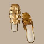 Franco Sarto NEW Square Toe Bartis Fisherman Slip On Slide Sandal Gold Photo 1