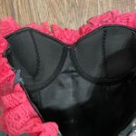 Daisy Corsets NWT Denim With Hot Pink Lace and Bow Trim Corset Black Lace Up Lrg Photo 9