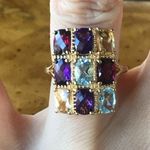 Multi Gemstone Sterling Silver Yellow Gold Vermeil Art Deco Ring Size 6 Purple Photo 0