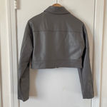 Forever 21  Gray Faux Leather Cropped Crop Bomber Zip Up Jacket Photo 5