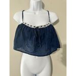 Victoria's Secret ‎ Navy Blue Eyelet Lace Trim Ruffle Crop Top Pajama M Photo 2