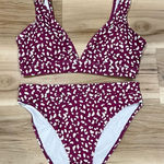 Maroon and White Two Piece Bikini Women’s Large Red Photo 0