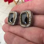 Black Glass Earrings Rhinestones Wedding Prom New Photo 2
