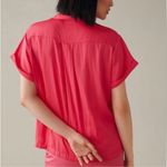 Anthropologie by  Classic Surf Satin Shortsleeve Button Down Shirt in Hot Pink M Photo 3