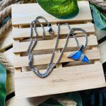 Sterling Silver Blue Opal CZ Whale Tail Pendant on Stainless Steel Chain Photo 0