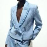 ZARA  TWEED BLAZER BABY BLUE WITH SILVER BUTTONS SIZE SMALL NWOT Photo 5