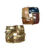 Vintage Marbleized Chunky Woven Square Women's Enamel Gold Tone Stud Earrings Photo 1