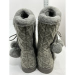 Womans Idina Knit Slip On Sweater Boot Slippers 8 Gray Lined Pom Poms NWOT Photo 4