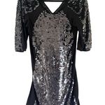 Mac Duggal  Black Sequined Bodycon Short Sleeve Mini Dress Size 6 Photo 0