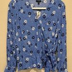 Talbots Blue Wave Daisy Dots Wrap Top Blouse Sz SP Petite cute long sleeve - NWT Photo 0