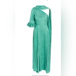 NWT Markarian Jade Woodcut One Shoulder Ruffle Sleeve W Scarf Dress S Medium Green Photo 2