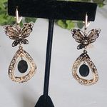 Tricolor Gold Drop Filigree Earrings Butterfly with Virgin Mary Photo 6