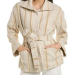 Faherty  Womens June Lake‎ Tie Belt Tweed Textured Jacket Sand Dune Brown Medium Photo 0