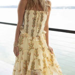 Free People Alejandra Yellow Floral Print Ruffle High Low Smocked Midi Dress Photo 0