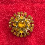 Gold Sunburst Brooch with Amber Center Stone Photo 0