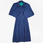 1950s Vintage Adele Simpson Navy Tweed Cape Dress – Union Made Size 6 USA Blue Photo 1