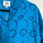 Anthropologie  dRA bright blue eyelet embroidered long button down dress Photo 1