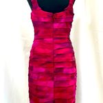 Theia Silk Pleated Ruffle Jewel Tone Sleeveless Sheath Bandage Dress Size 12 Red Photo 2
