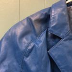 Avon Vtg Leather Jacket Women Medium Blue Open Front Belt Tie Pockets V Photo 1