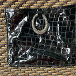Brighton COPYBRIGHTON PURSE BLACK & TAN WOVEN STRAW ADJUST ALLIGATOR LOOK STRAP SILVER Photo 2