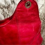 Plinio Visona  Vibrant Pink Leather Shoulder Bag Red Suede Panel Large Hobo Photo 7