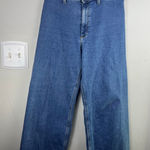 ZARA  Woman High Waist Wide Leg Crop Jeans Blue Frayed Hem Rigid Denim Size 8 / 4 Photo 0