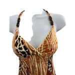 Alyn Paige Brown Orange Halter Neck Wood Beads Animal Print Maxi Dress Cruise Photo 2