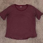 Lands' End Burgundy Striped Scoop Neck Short Sleeve T-Shirt Photo 2