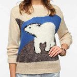 Urban Outfitters Pins & Needles Fuzzy Polar Bear Sweater Beige Blue Medium Crew Neck Photo 0