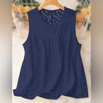 SheIn  Navy Blue Holidaya Plus Solid Eyelet Embroidery Tank Top Photo 0
