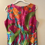 Ashro Dress 12 Bright Pink Floral Tropical Hawaiian Satin Cocktail 60s rainbow Photo 5
