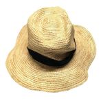 J.Crew Wide-Brim Packable Straw Hat Beige Black Band Raffia M/L FLAW Photo 3