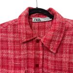 ZARA Tweed Plaid Oversized Shacket Red XS Photo 2