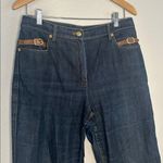 Vintage St John Sport Blue Denim Jeans Brown Leather Accents Buckle Gold Logo Size 8 Photo 1