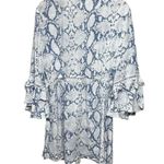 Blue Island  Womens Sz M Deep V Bell Sleeve Blue Snake Print Tunic Swim Coverup Photo 3