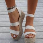 Natural Espadrille Micro Suede Wedge Sandal Tan Size 6.5 Photo 0