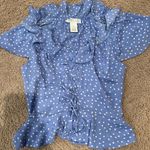 Planet Gold  Ruffled Peplum Polka Dot Blue Top Photo 2