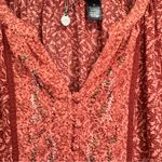 BKE Buckle Brand Coral and Rust Sheer Peasant Blouse with Rhinestones Size Small Photo 6