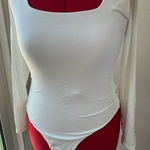 NWOT Womens Junior White Thong Long sleeved Bodysuit Square neck Size Large #392 Photo 0