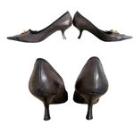 Prada 90'S VINTAGE RARE Y2K  CRYSTAL RHINESTONE‎ LEATHER KITTEN HEELS PUMPS 7/37 Photo 5