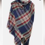 Blanket Scarf Plaid Long Warp Shawls Tartan Knit Winter Warm Lattice Scarves Blue Photo 7