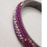 Vintage Bracelet / Bangle Pink, Clear Gems & Light Gold Tone Gems 7" Pink Photo 2