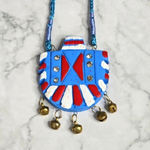 Blue Red Bell Pendant Rhinestone Adjustable String Fashion Jewelry Necklace Photo 1