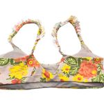 Aerie  Floral Ruffle Scoop Bikini Top Removable Cups Beige Orange Yellow XS Photo 1