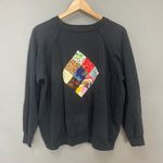 Vintage Patchwork Sweatshirt Black Size Large Quilt Patch One Photo 11