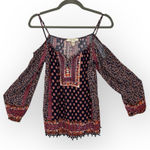 Ella Moon Bohemian Cold Shoulder Peasant Blouse S – Pom Pom Trim Festival Top Black Photo 0