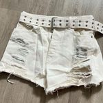 The Kooples The Koople Women Ripped White Denim Shorts Size 30 High Waist With Belt Photo 0