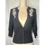 White House | Black Market  Black Silk Embroidered Floral Cardigan Sweater Size M Photo 1