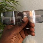 Unisex Retro Futuristic Rectangular Wraparound Rimless Sunglasses Silver Grey Clear Vintage 90 w/ screw metal accents sporty streetwear #goth #grunge Photo 3